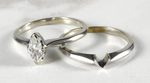 14K gold and diamond wedding ring set, size 7 1/2''