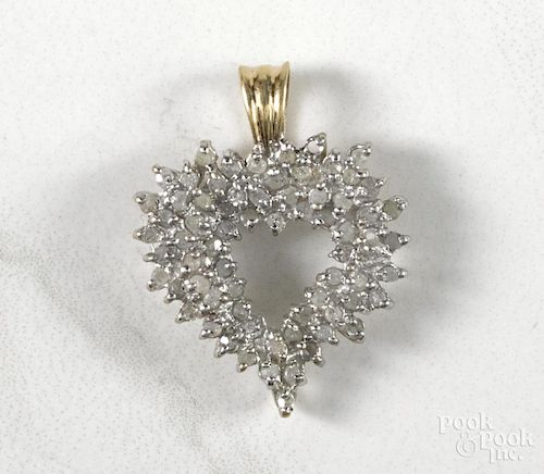 10K gold and diamond heart pendant, 2.4 dwt.