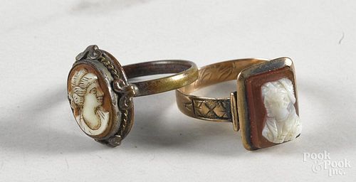 Five pieces of antique cameo jewelry.