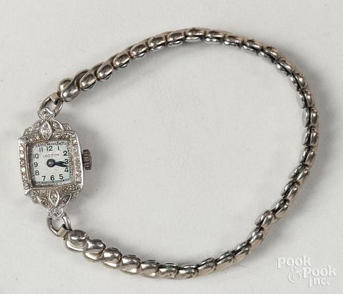Croton platinum and diamond case ladies wristwatch