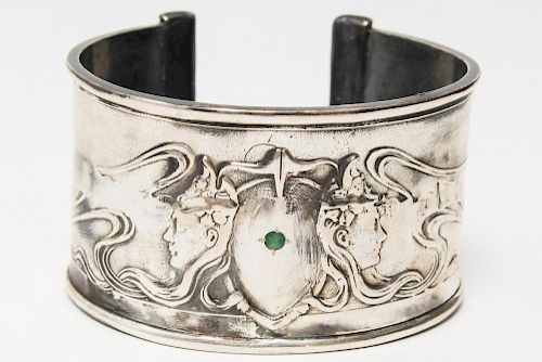 Antennae Silver & Emerald Cuff Bracelet