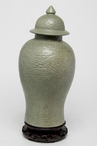 Asian Celadon-Glazed Porcelain Baluster Vase