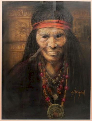 Signed d'Avignon- Native American Indian Pastel