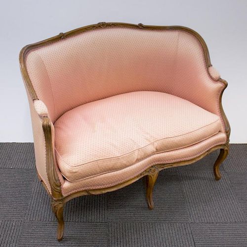 Louis XV Walnut Canape Settee with Silk Upholstery