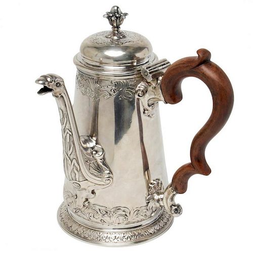 Paul de Lamerie English Silver Coffee Pot, 1736