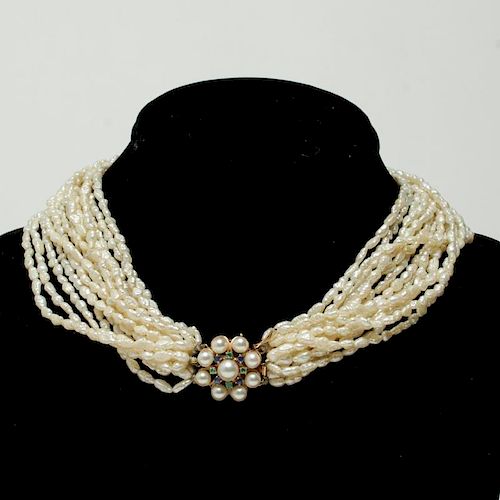 Freshwater Pearl Torsade Necklace, 14K Gold Clasp