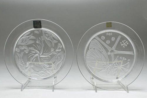 Lalique Crystal Annual Collector Plates, 2, MIB