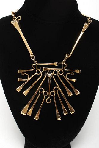 Modernist Brutalist Gold-Tone Metal Spike Necklace