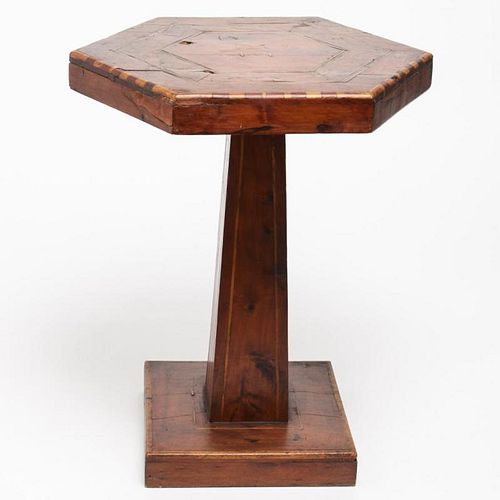 American Folk Art Inlaid Wood Tambour Table