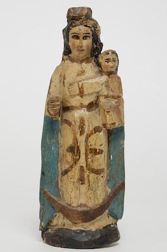 Antique Santos Madonna & Child, Polychrome Wood