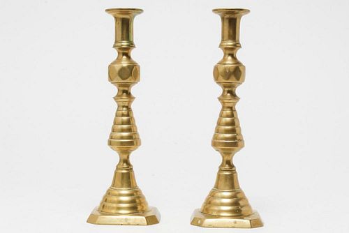 Ecclesiastical Gilt-Brass Candlesticks, Pair