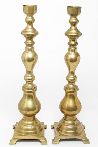 Oversize Ecclesiastical Brass Candlesticks, Pair