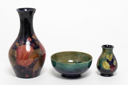 Moorcroft English Pottery, Vases & Bowl, 3 Pieces