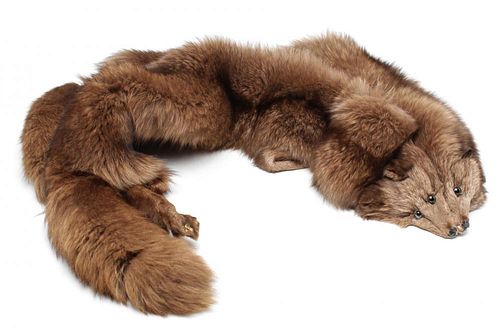 Vintage Fox Fur Stole, 2 Pelts in Brown