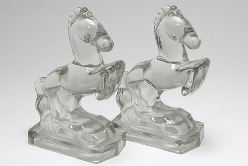 Vintage Horse Glass Bookends, Pair
