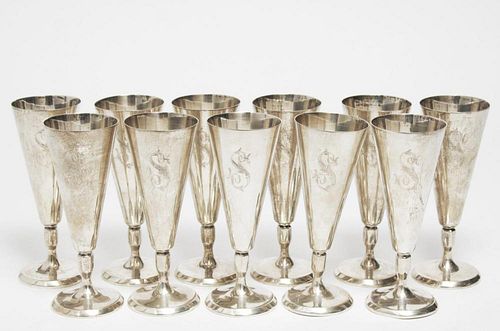 Mid-Century Silver-Toned Wine Goblets, 12