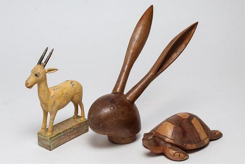Folk Art Animal Figures, 3 Carved Wood