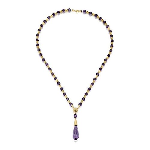 A Victorian Amethyst and Gold Bead Necklace