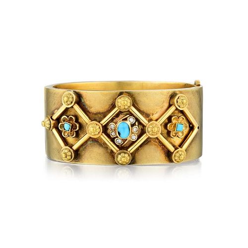 An Antique Diamond and Turquoise Bangle