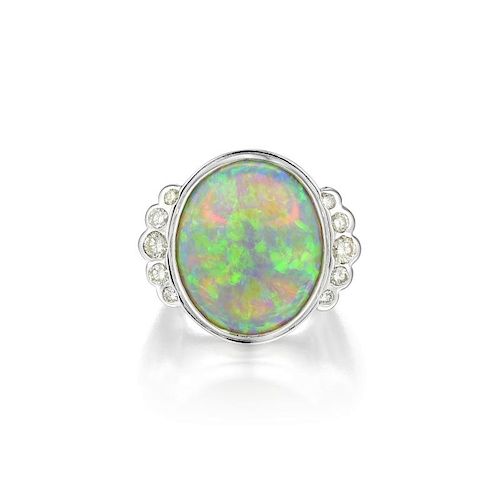 An Impressive Black Opal and Diamond Ring