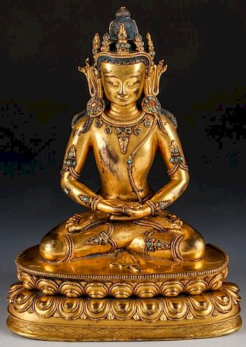 Sino Tibetan Gilt Bronze Buddha