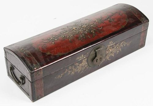 Old Chinese Leather and Lacquer Pillow Box