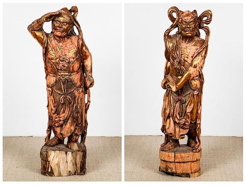 Pair of Large Old Nio Temple Guardian Statues
