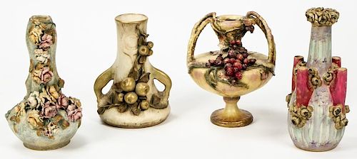 4 Bohemian Art Nouveau Glazed Ceramic Vases