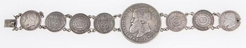Old Coin Bracelet with 8 Antique Brazilian Silver Coins
