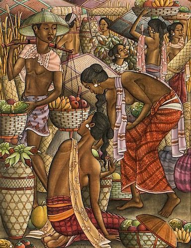 Dewa Nyoman Jati (Indonesian, b. 1940) Market Scene