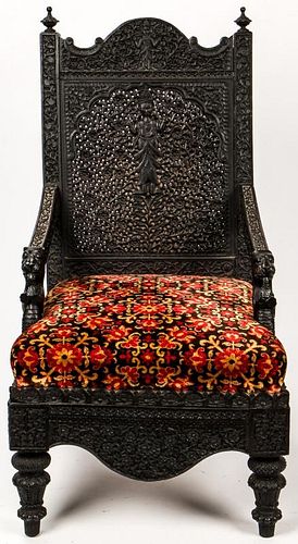 Antique Carved Ironwood Armchair, India