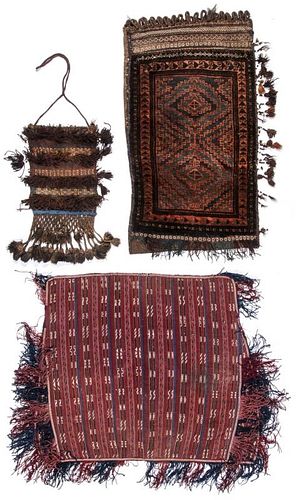 2 Baluch Bags and 1 Turkmen Felt Backed Textile