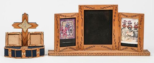 2 Vintage American Folk Art Matchstick Frames