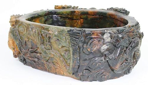 20th Century, Chinese, Carved Hard Stone Foot Bath