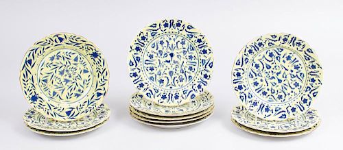 SET OF TEN VIENNA PORCELAIN YELLOW-GROUND PORCELAIN PLATES WITH BLUE FLOWER HIGHLIGHTS