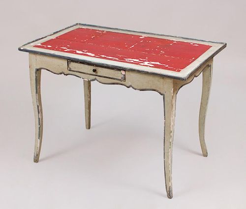 LOUIS XV PROVINCIAL RED AND BLUE PAINTED SIDE TABLE