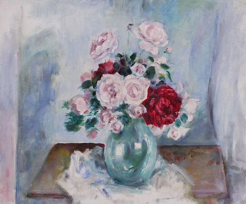 MARTHA WALTER (1875-1976): PINK AND RED ROSES IN A VASE