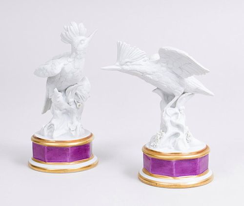 PAIR OF SÈVRES STYLE BISCUIT PORCELAIN MODELS OF BIRDS