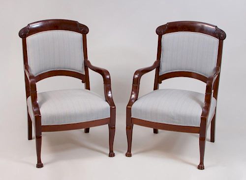 PAIR OF CONTINENTAL NEOCLASSICAL STYLE MAHOGANY ARMCHAIRS