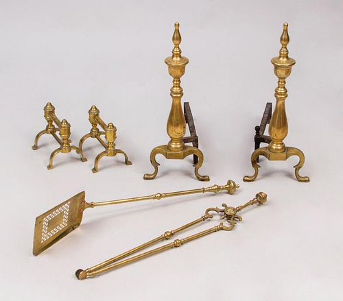 GROUP OF BRASS FIREPLACE ACCESSORIES