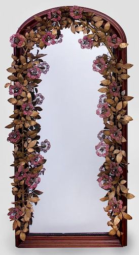 VICTORIAN MAHOGANY MIRROR WITH APPLIED FLOWERING VINE LIGHTS
