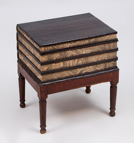 PAINTED WOOD 'FAUX BOOK' SIDE TABLE WITH HINGED COVER