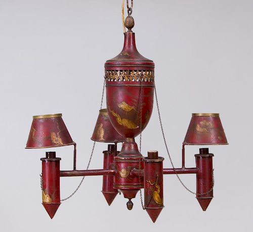 EMPIRE STYLE RED TÔLE FOUR-LIGHT CHANDELIER