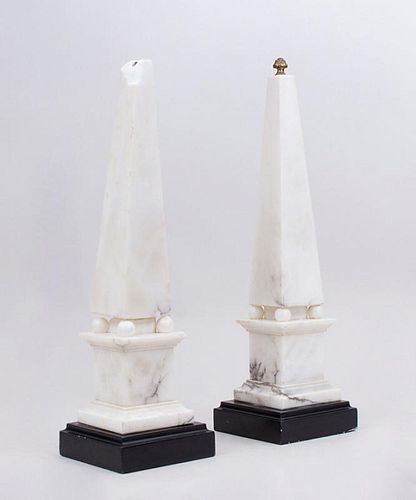 PAIR OF WHITE MARBLE OBELISK LAMP BASES