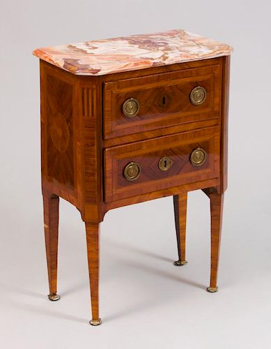 LOUIS XVI ORMOLU-MOUNTED KINGWOOD PARQUETRY SIDE TABLE WITH MARBLE TOP