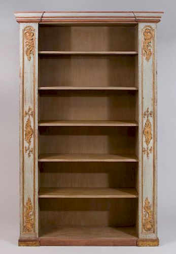 ITALIAN BLUE PAINTED AND PARCEL-GILT BOOKCASE