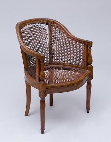 DIRECTOIRE STAINED FRUITWOOD CANED TUB CHAIR