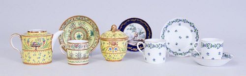 SÈVRES STYLE YELLOW GROUND PORCELAIN PART-COFFEE SERVICE AND OTHER WARES