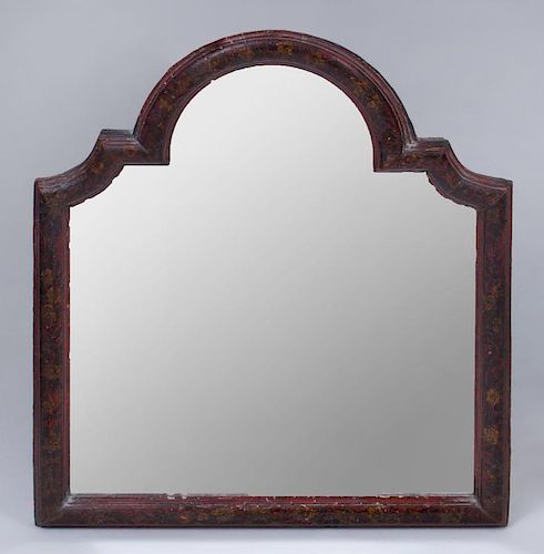GEORGE I STYLE RED AND POLYCHROME PAINTED DRESSING MIRROR