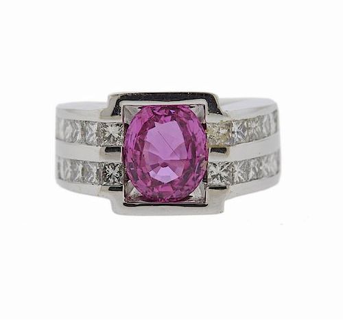 18k Gold 3ct Pink Sapphire Diamond Ring
